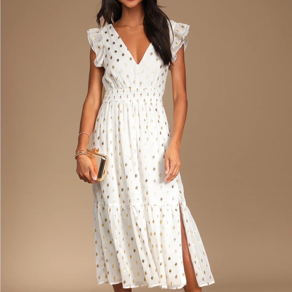 White and Gold Polka Dot Dress lulus engagement or bridal